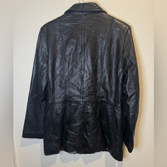 Reaction by Kenneth Cole Women's Y2K Black Leather Blazer Jacket Size M - Picture 2 of 10